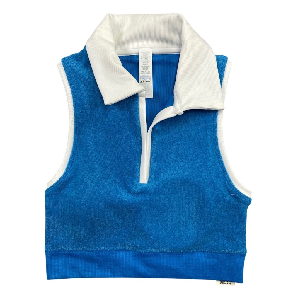NWT Aerie OFFLINE Blue Terry Cloth Sleeveless Polo Crop Top Kids XXS
